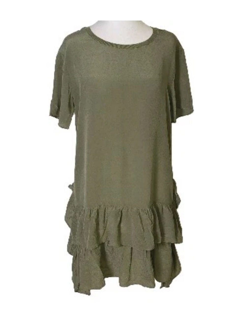 A Loves A Olive/Sage Green Ruffle Tiered Mini Dress; Size XS